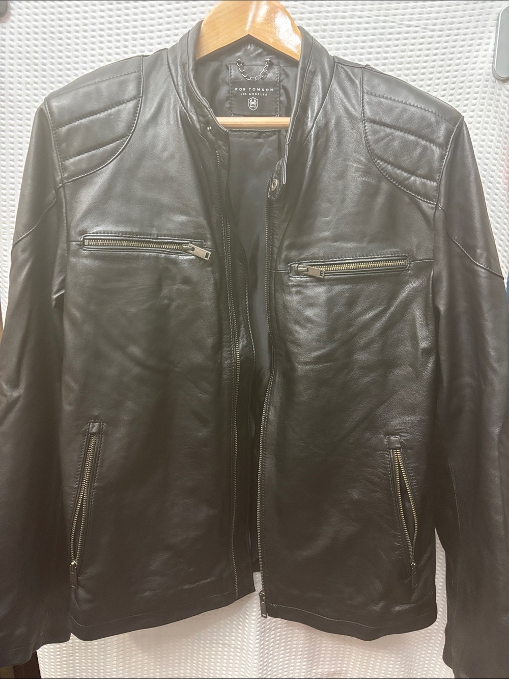 Ron Tomson Los Angeles quilted-shoulder leather moto jacket